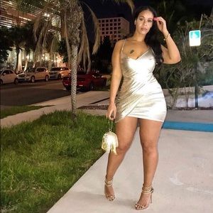 Gold Metallic Spaghetti Strap Dress